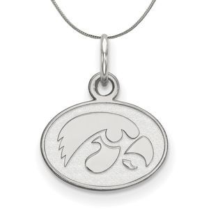 Sterling Silver U. of Iowa XS (Tiny) Oval Disc Necklace - 16 Inch